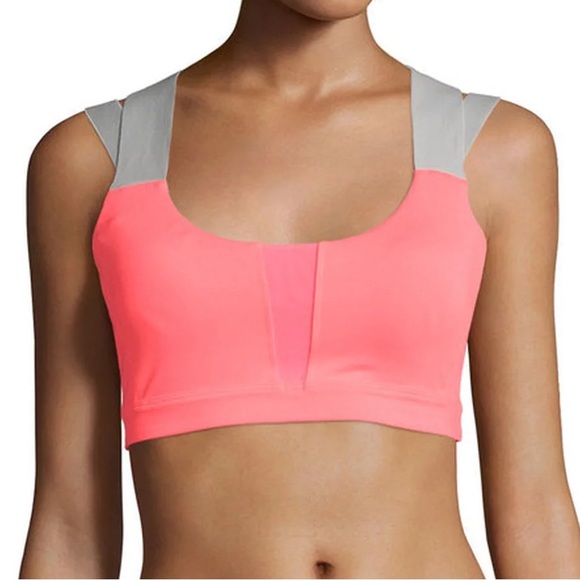 ALO Yoga Neon Coral Double Strap Sports Bra Workout Athleisure - Picture 3 of 3